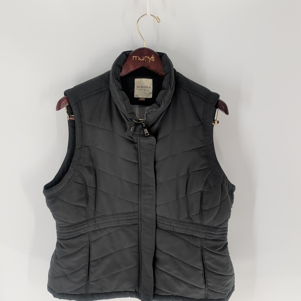Sonoma Life + Style Lined Full Zip Snap Front Winter Puffer Vest Black XL
